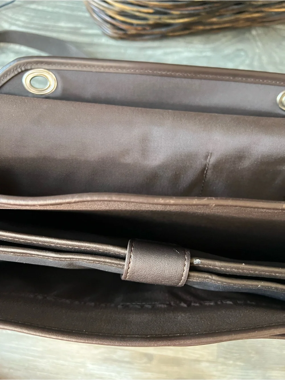 Longchamp Dark Brown Leather Briefcase with Gold Hardware